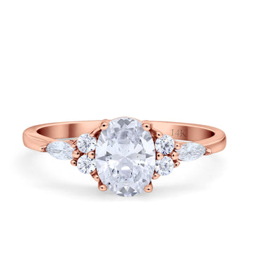 14K Rose Gold Art Deco Oval Wedding Ring Marquise Simulated Cubic Zirconia Size-7